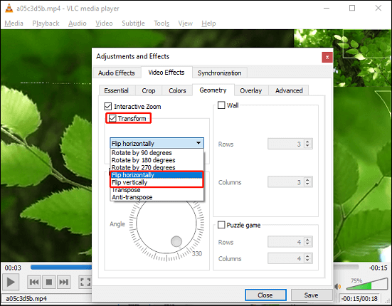 change video orientation in vlc