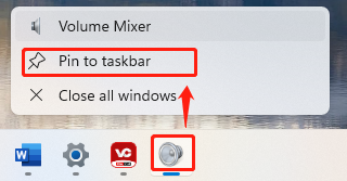 how to put Volume Mixer on taskbar