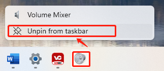 unpin Volume Mixer from the taskbar