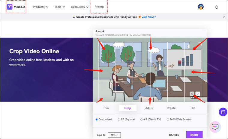 crop video online via Media.io
