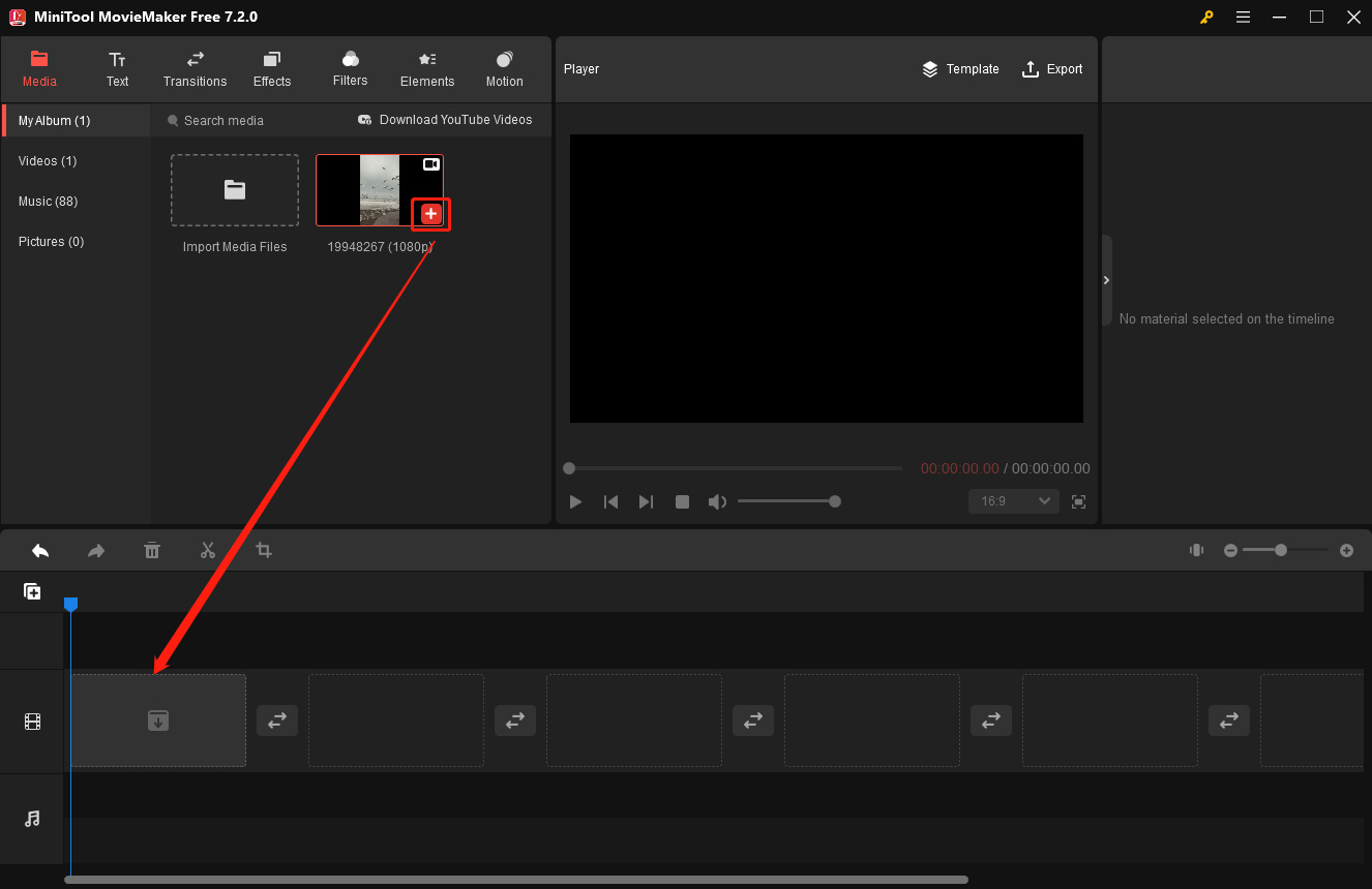 MiniTool MovieMakerに追加した動画をタイムラインに追加する