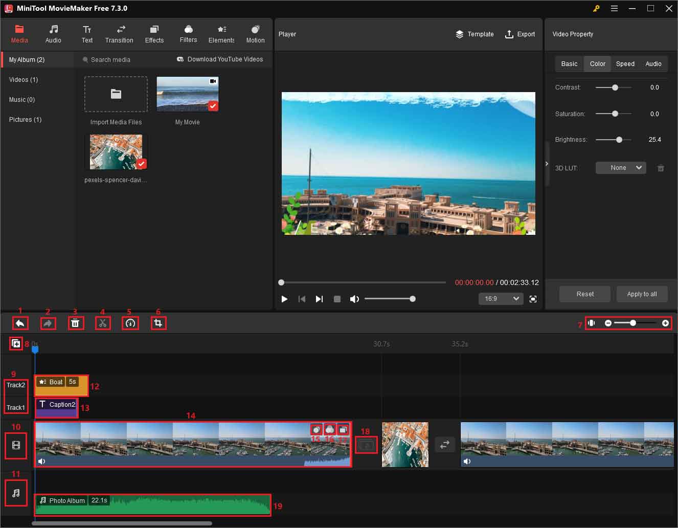 timeline section of MiniTool MovieMaker