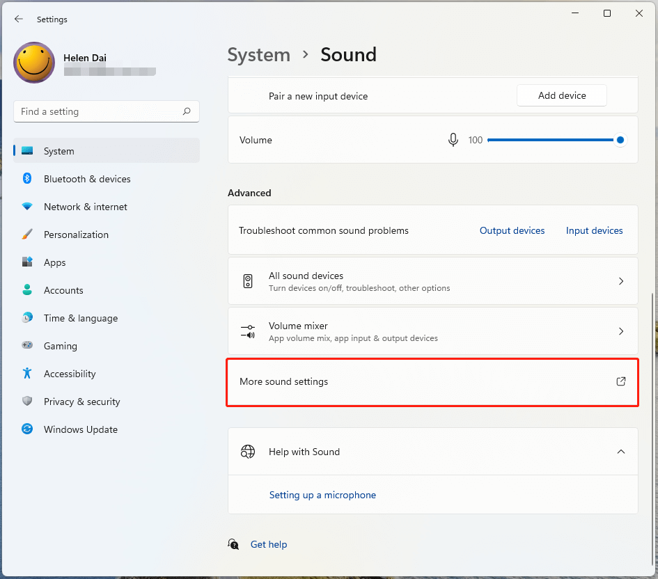 choose more sound settings