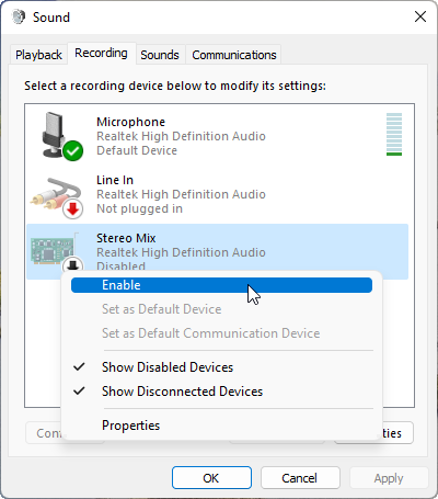 enable Stereo Mix
