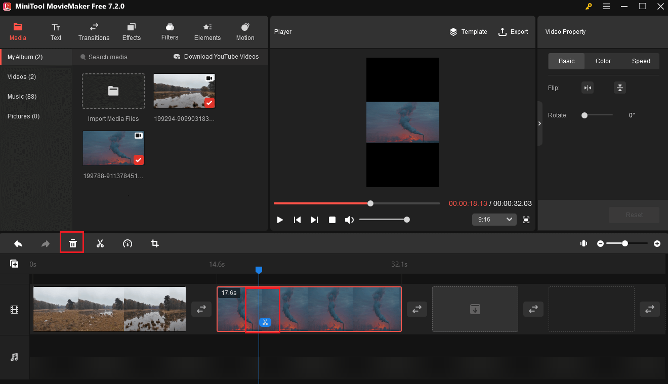 use the scissors icon to trim video