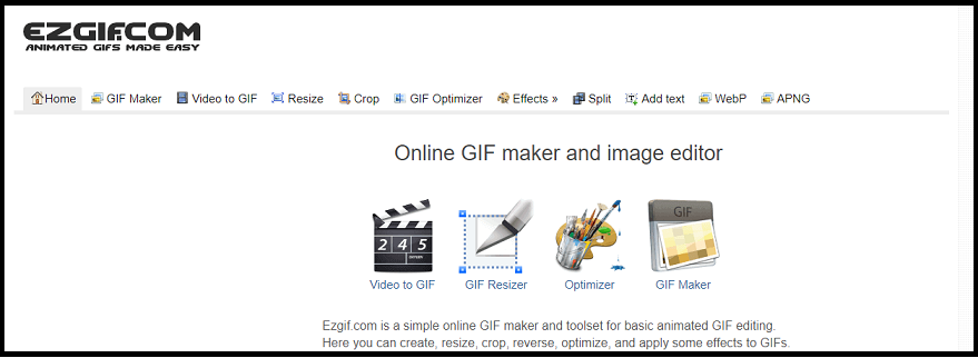 the overview of EZgif.com