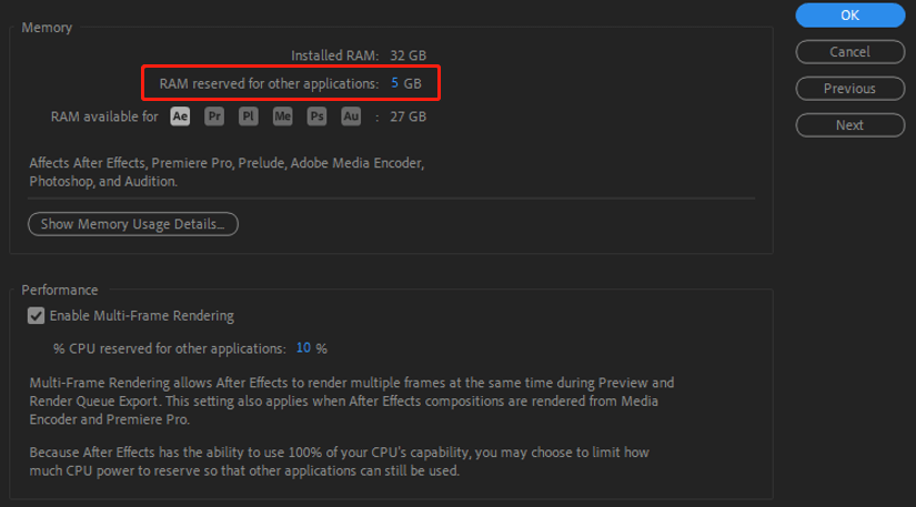 increase RAM available for After Effects