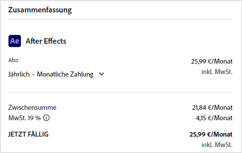 Preis von After Effects