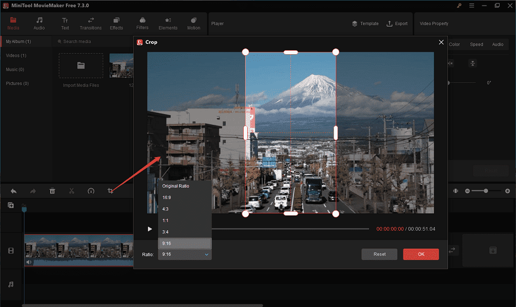 MiniTool MovieMaker's Crop window