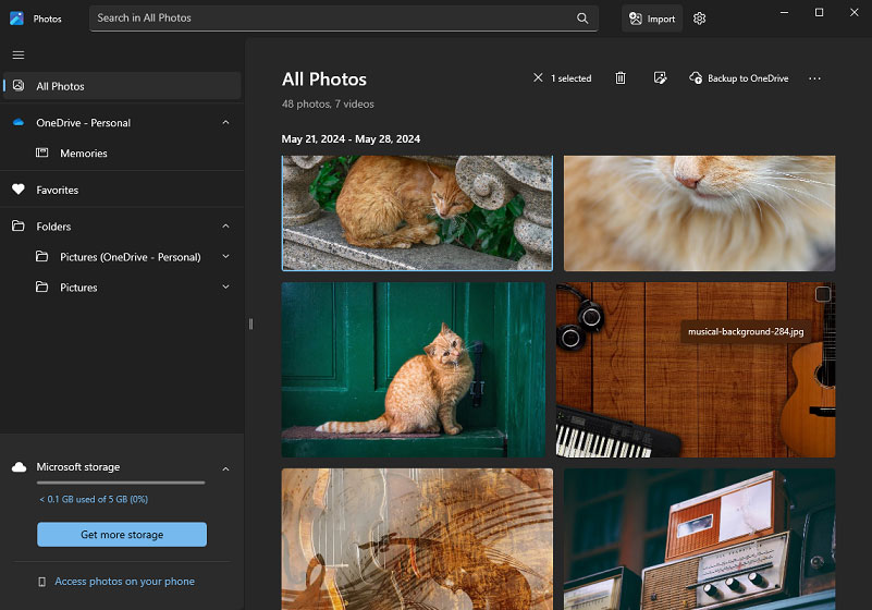 the interface of Microsoft Photos
