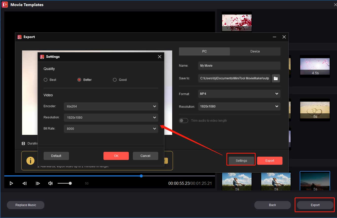 make settings for video