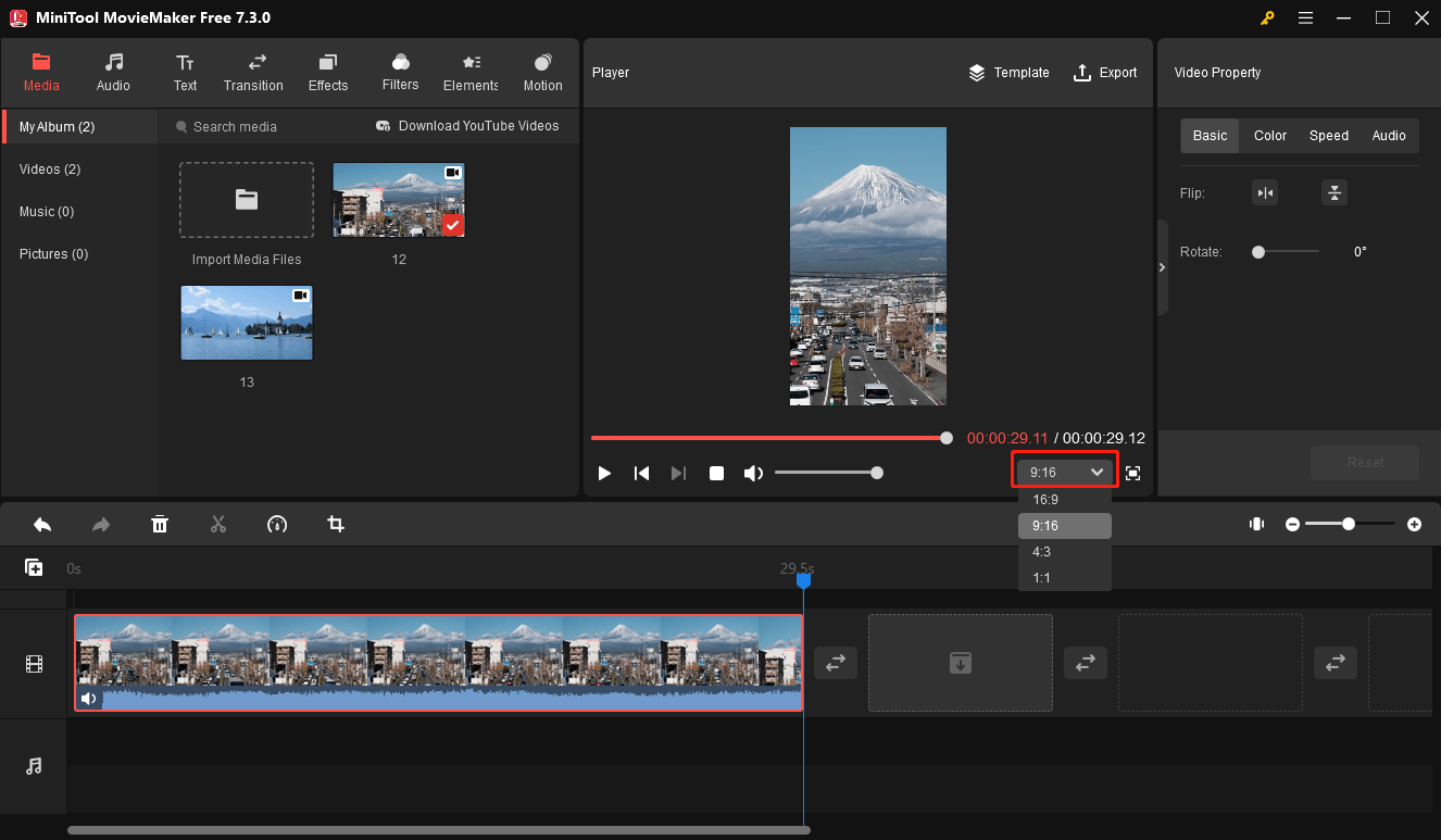 change the project aspect ratio