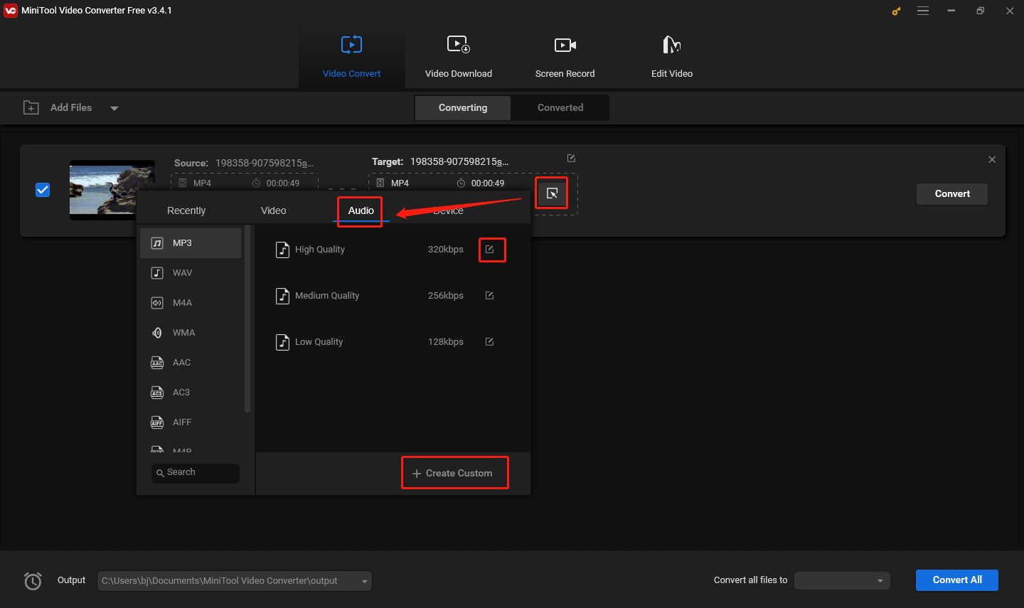 edit the output audio format