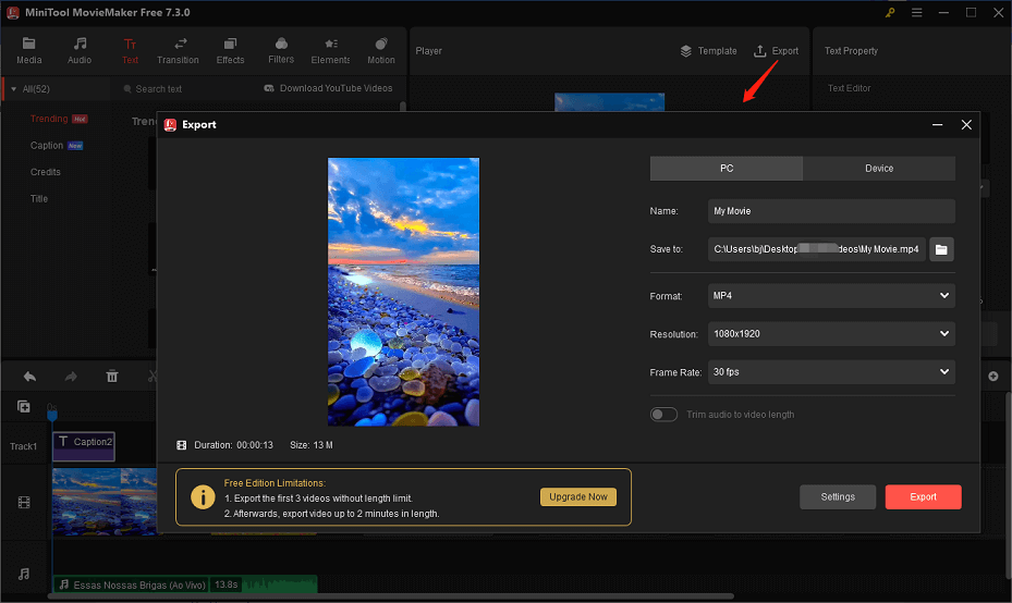 click on the Export button