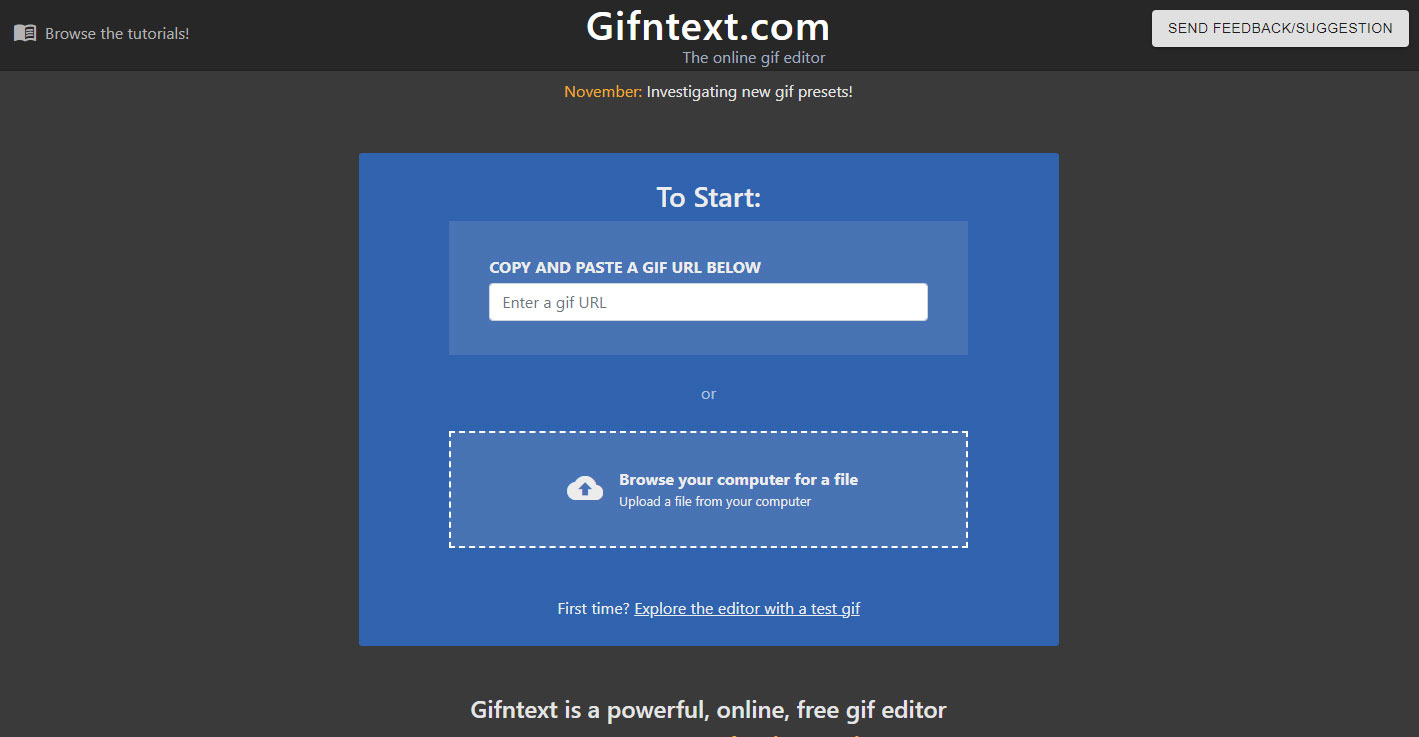 the interface of gifntext.com