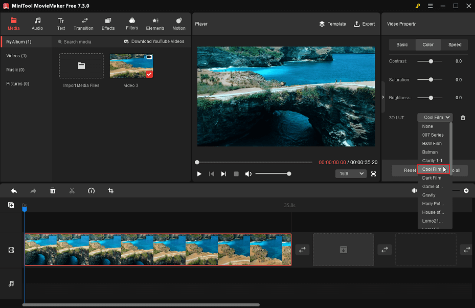 add a 3D LUT in MiniTool MovieMaker