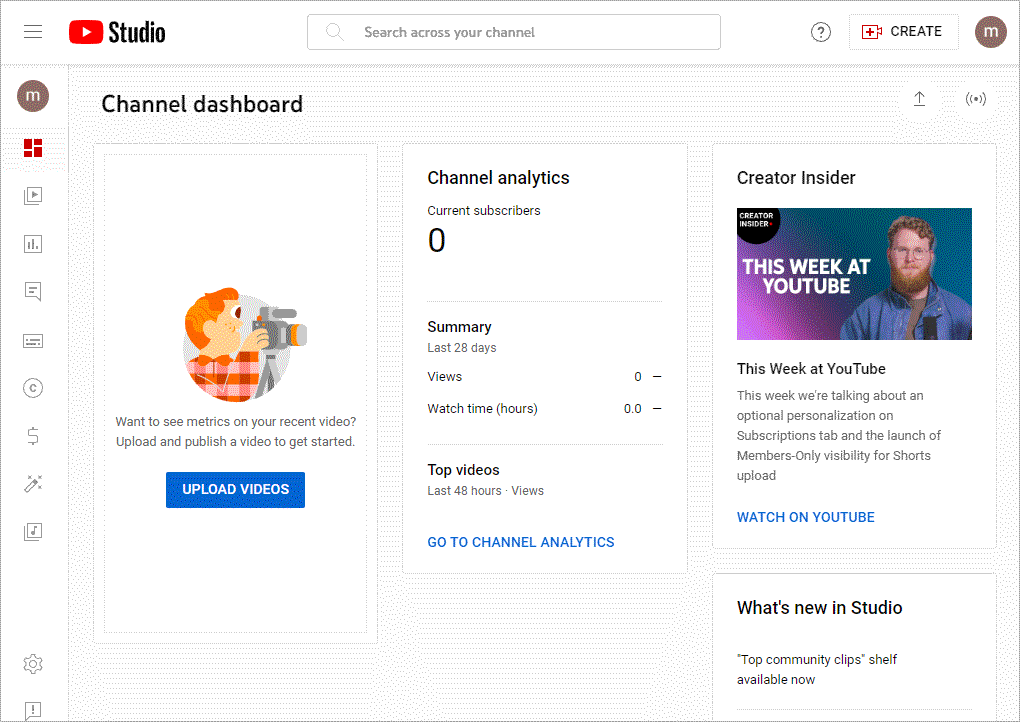 the interface of YouTube Studio