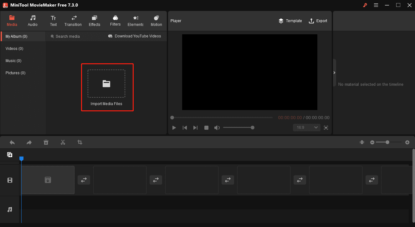 click Import Media Files to open videos