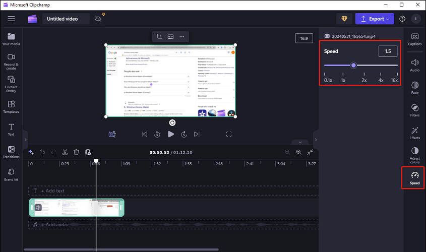 Mit Clipchamp Geschwindigkeit ändern