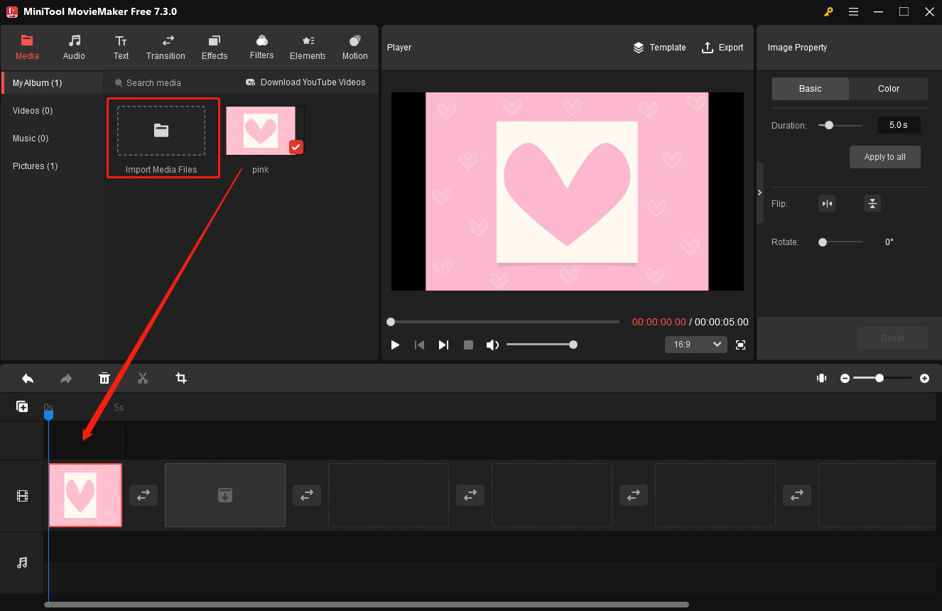 import your image and add it to the video track