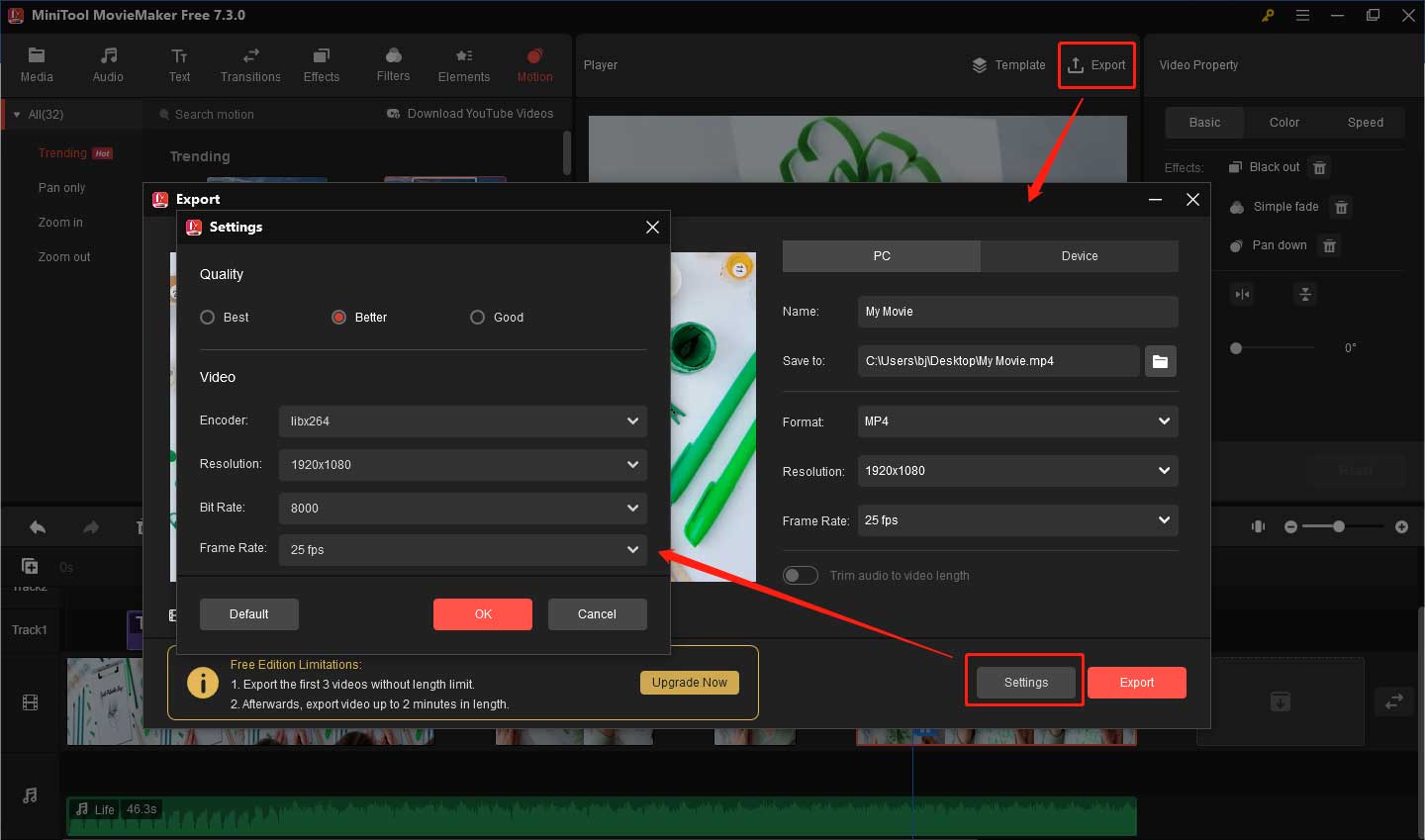 edit output settings