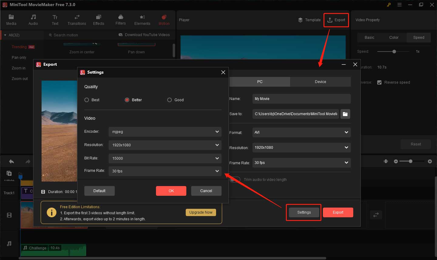 edit output settings