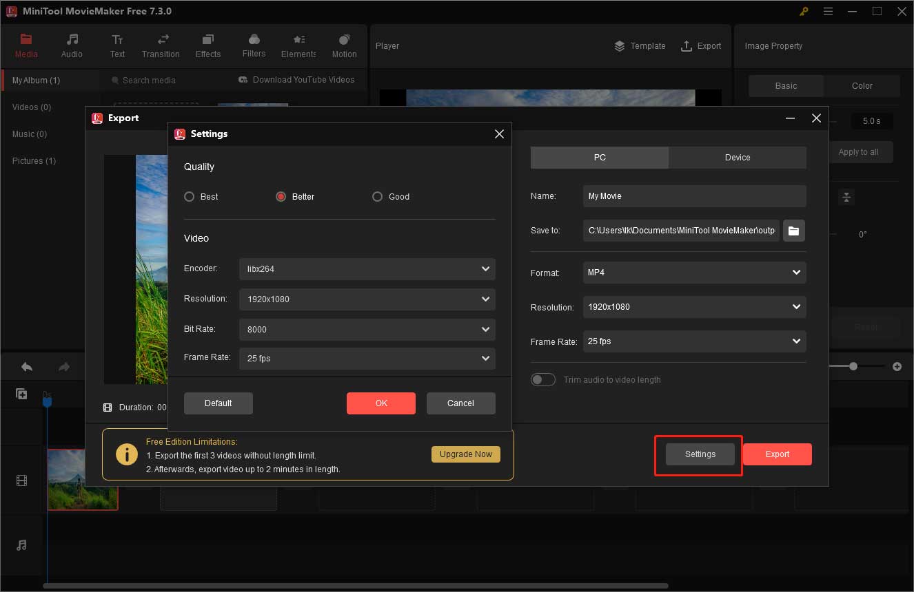 set up parameters of the slideshow video