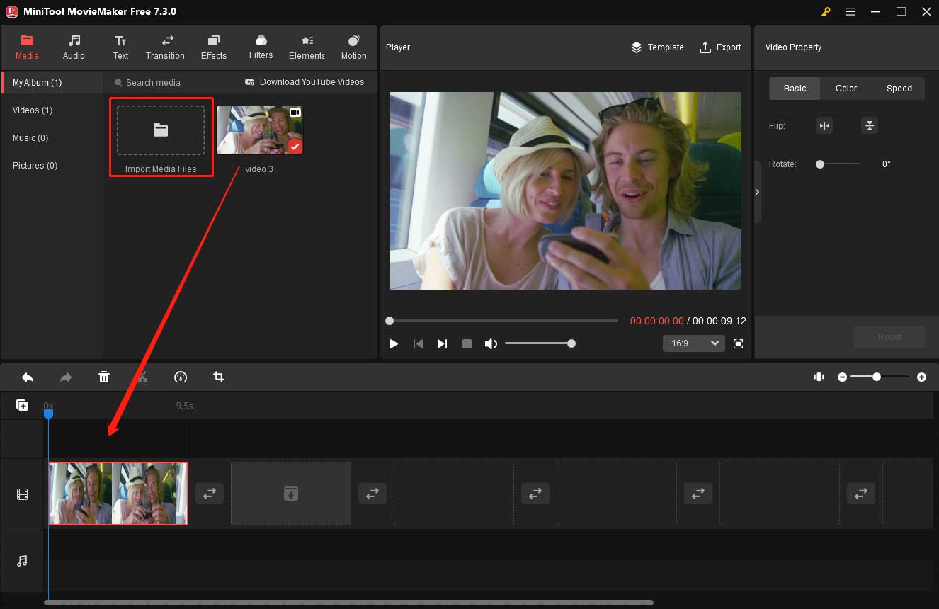 import your video to MiniTool MovieMaker and add it to the timeline