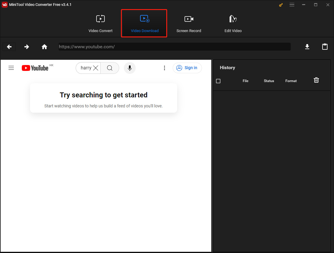 click the Video Download option to enter a new interface
