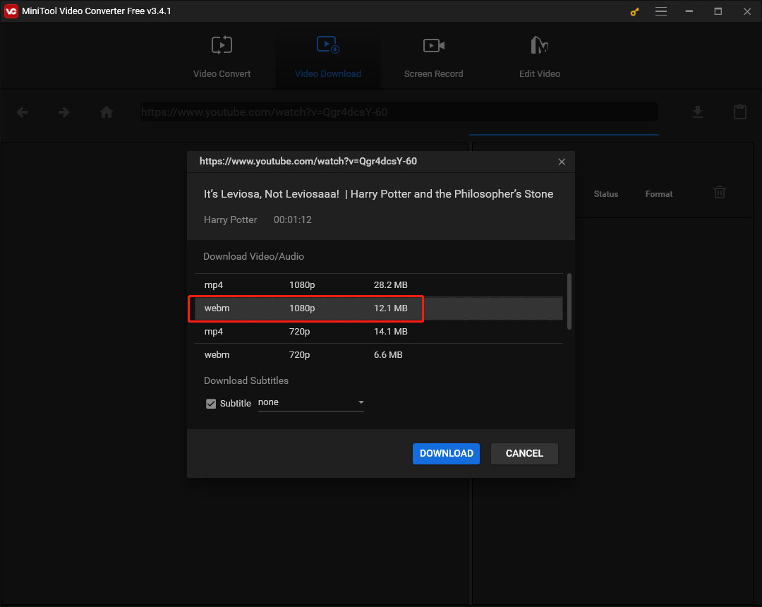 choose the WebM format and download your video