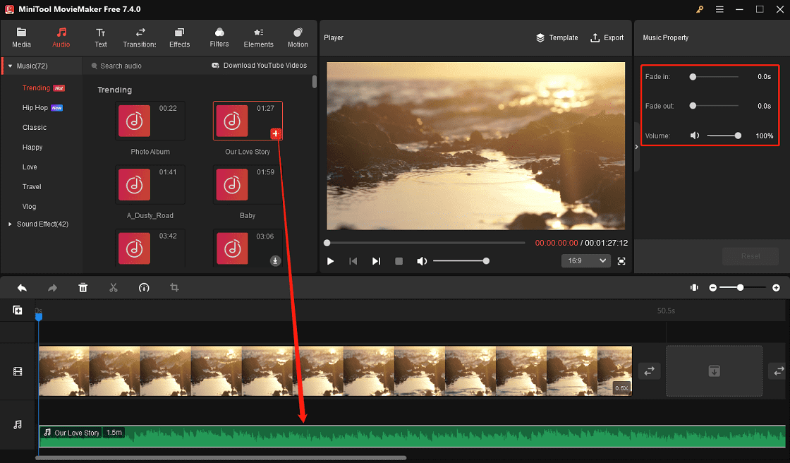 add and edit music in MiniTool MovieMaker