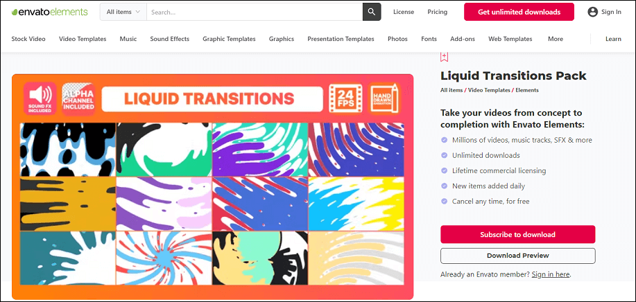 liquid transition packs on Envato Elements