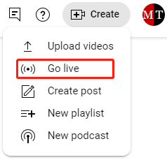 Click Go Live in YouTube