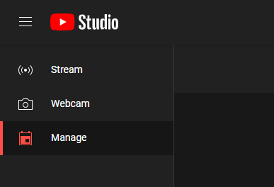 YouTube Studio Live Stream Menu