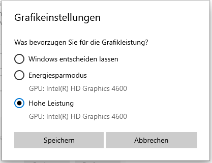 Wählen Sie die Option Hohe Leistung