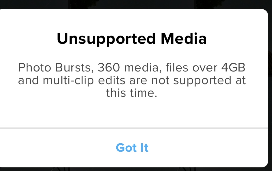 Unsupported Media Error in GoPro Quick App