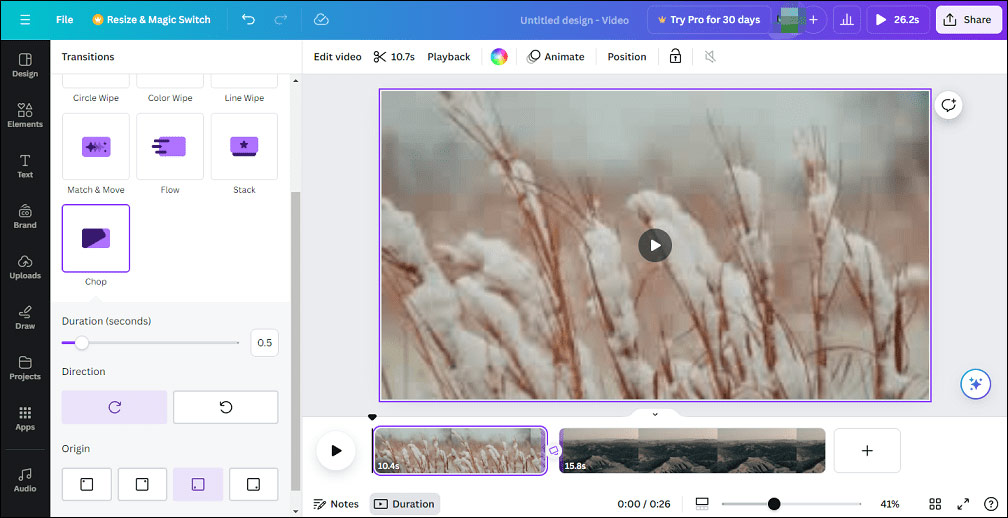 add and edit a transition in Canva