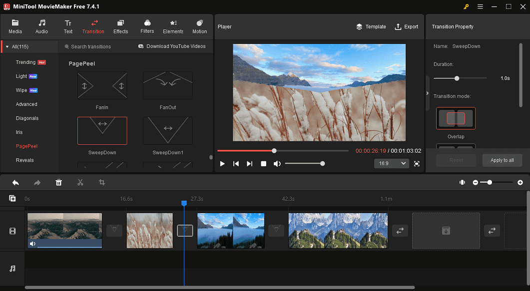 add and edit transition in MiniTool MovieMaker