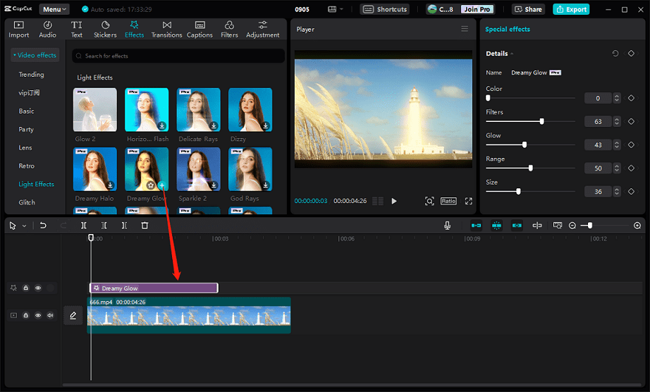 add a glow effect to video in CapCut