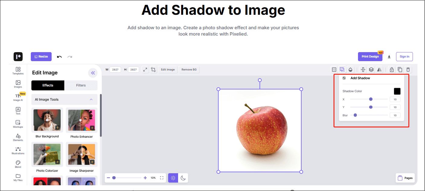 add shadow to the object