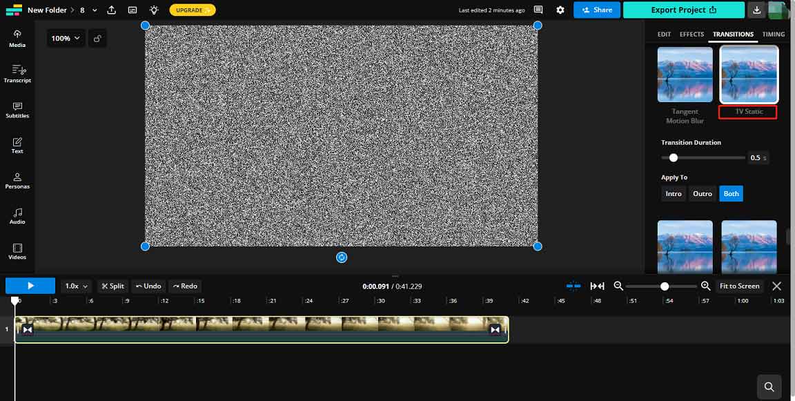 add a TV static effect in video using Kapwing