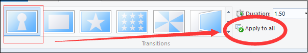 haga clic en Aplicar a todos para agregar la transición a todos los clips de su película