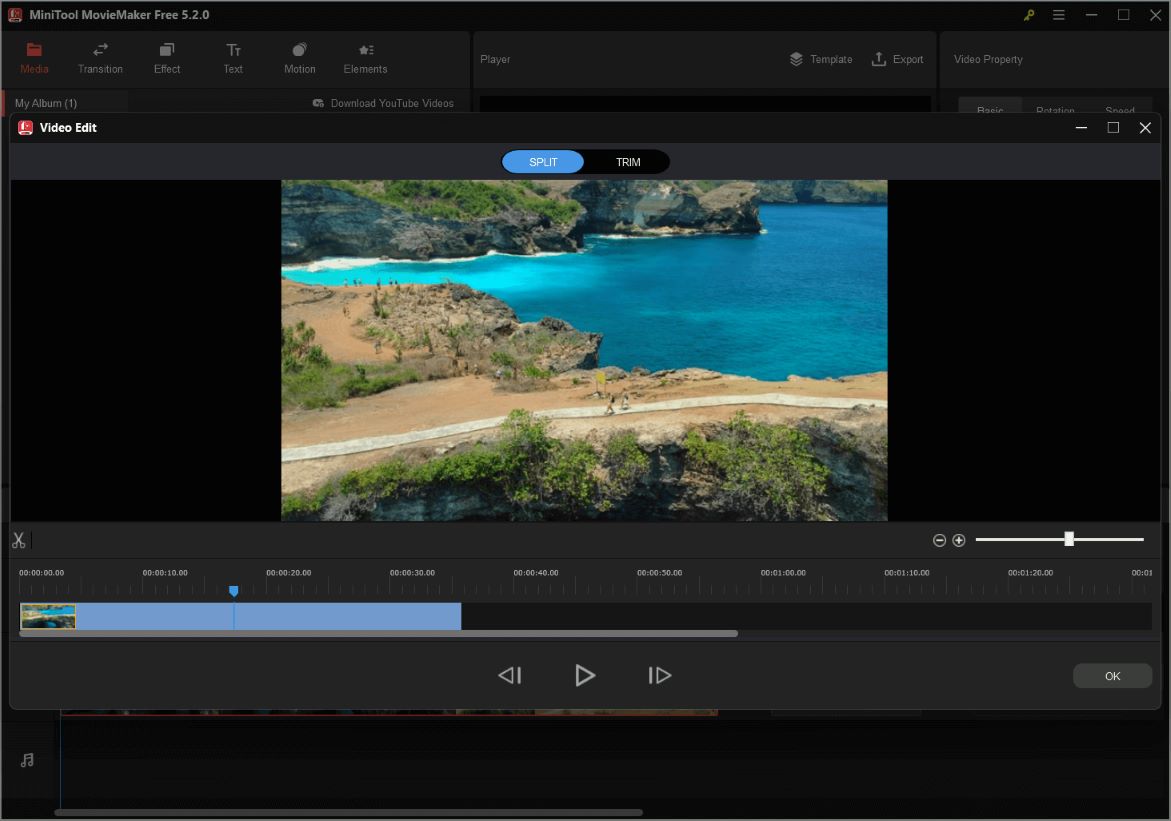 MiniTool Movie Maker cortar vídeo