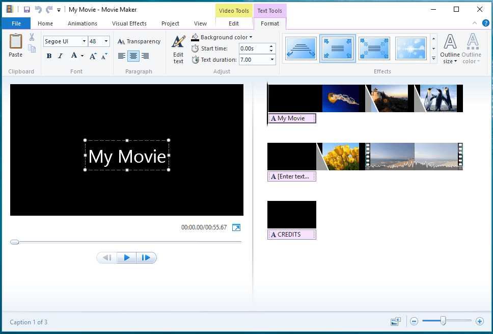 la interfaz principal de Windows Movie Maker