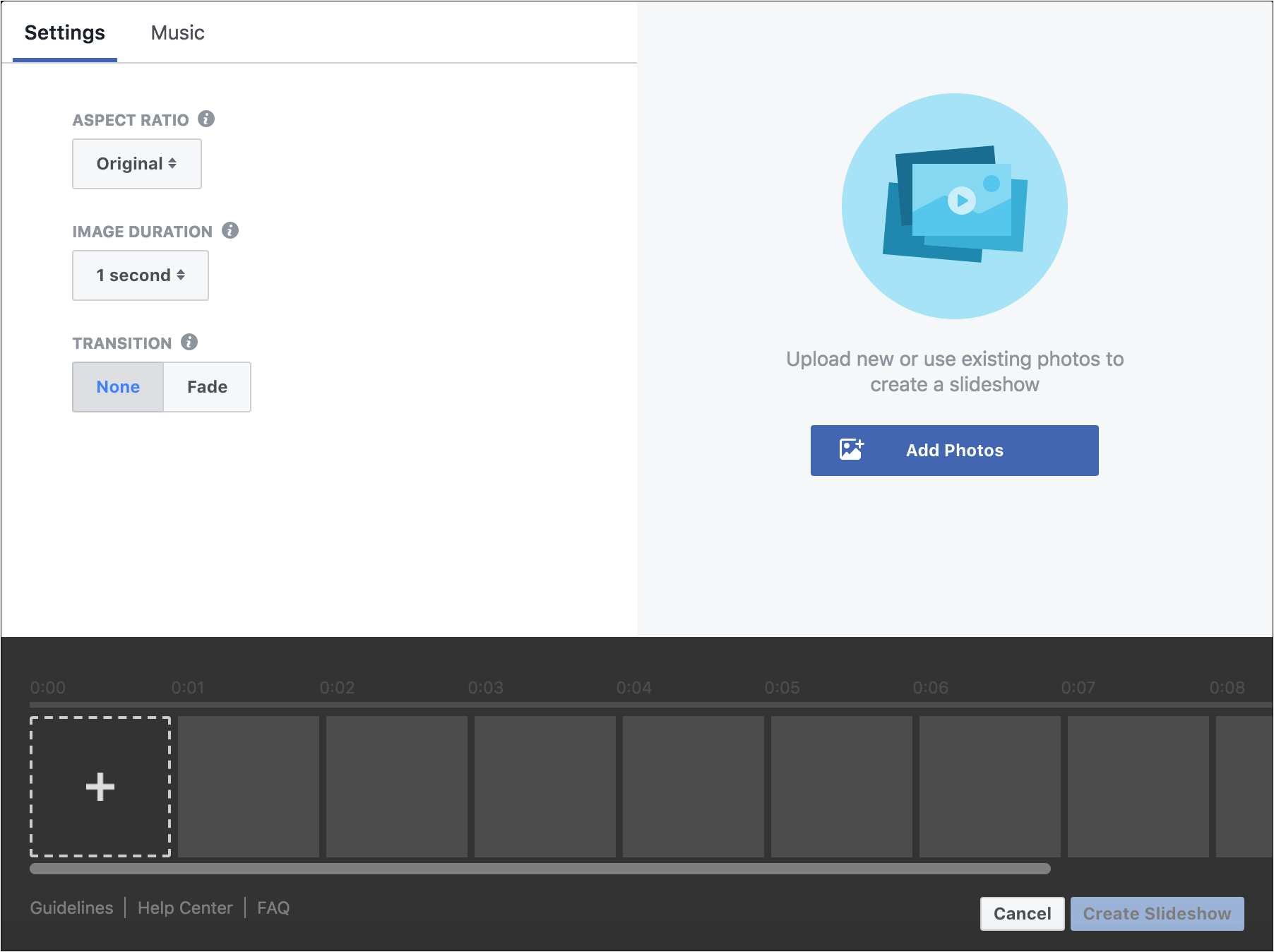 actualizar la configuración de la presentación de diapositivas antes de agregar fotos