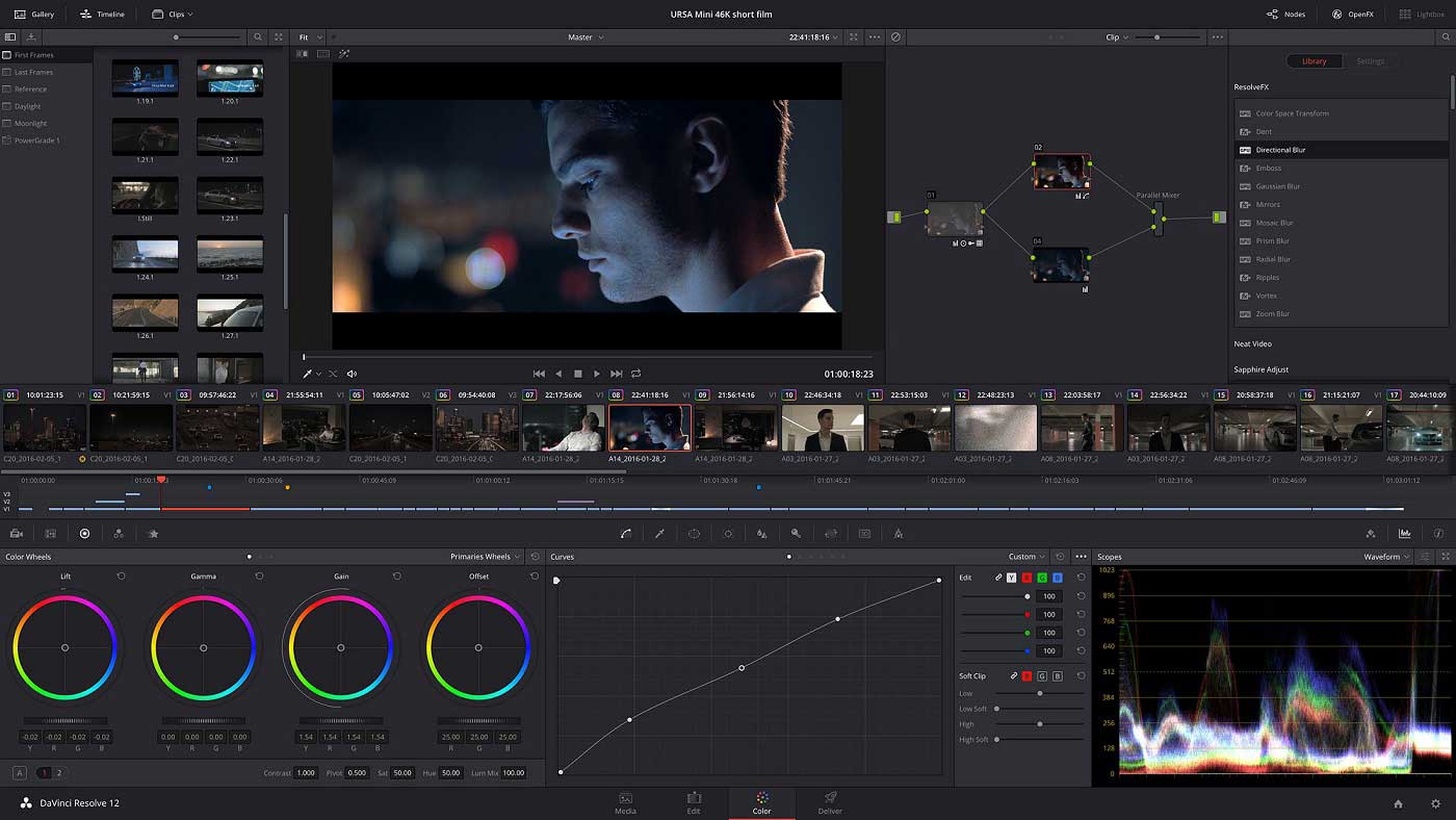 La interfaz principal de DaVinci Resolve