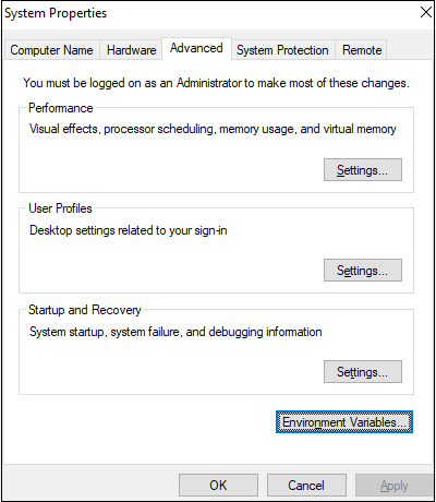 click Environment Variables