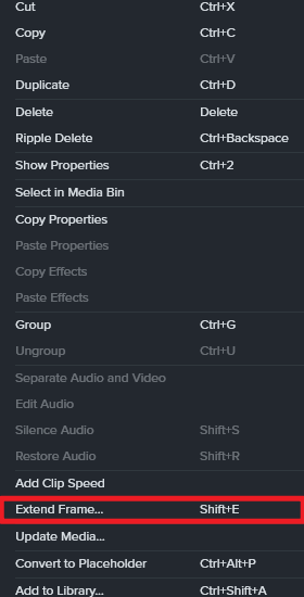 select Extend Frame or use Shift+E