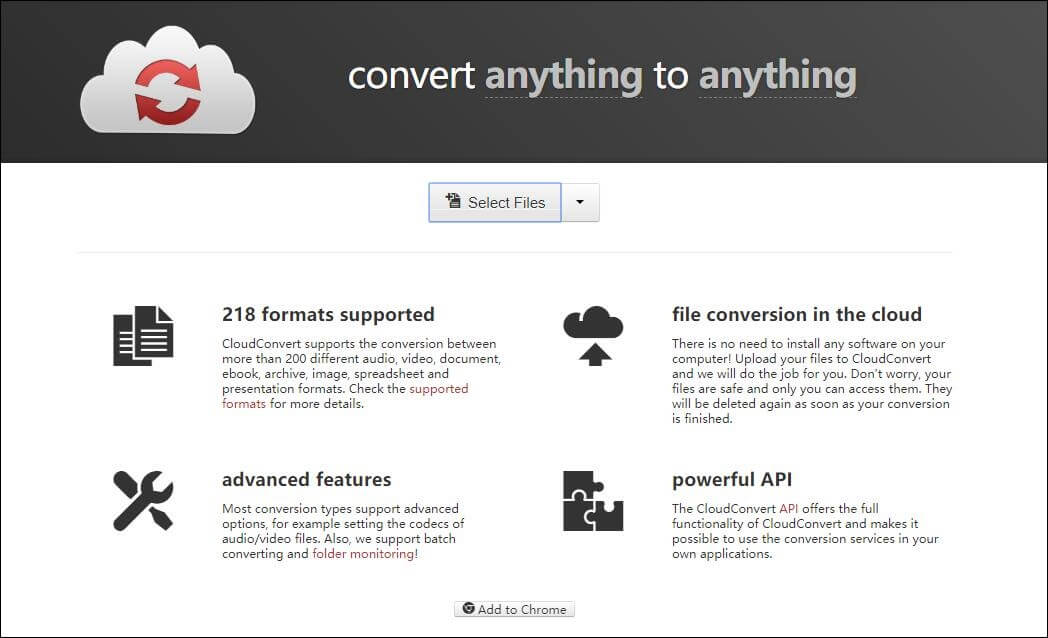 la interfaz de CloudConvert