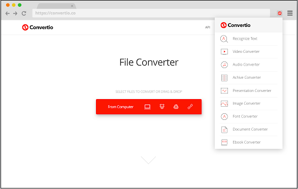 a interface do Convertio